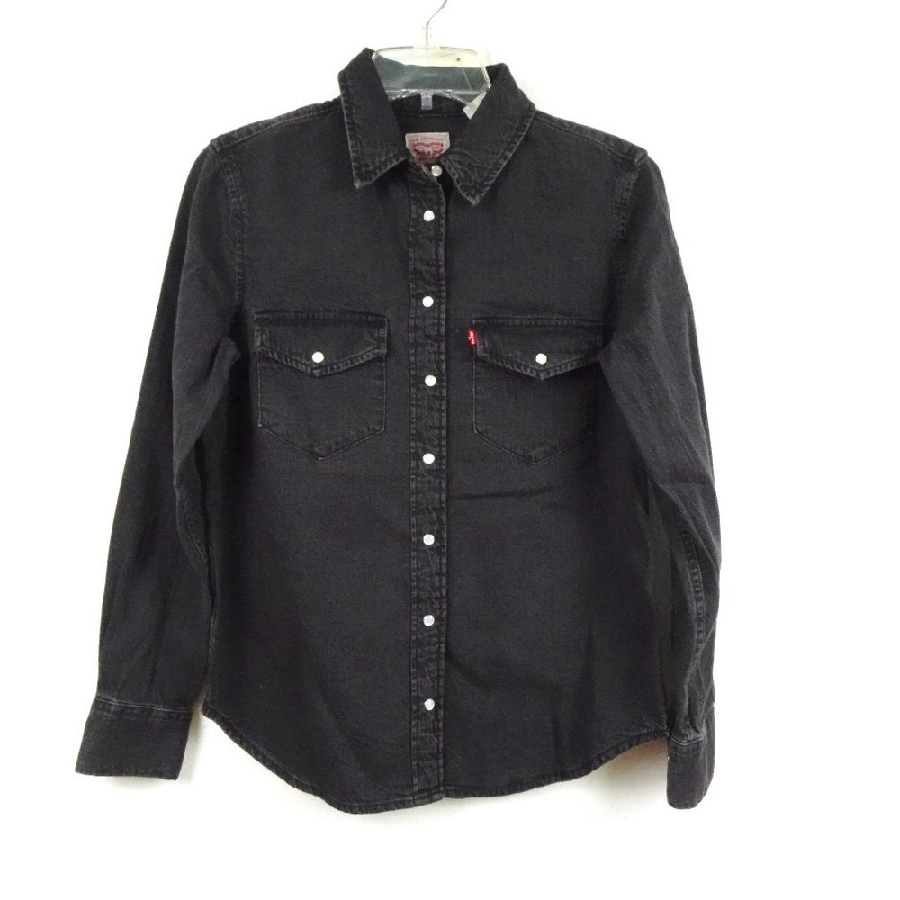 Levi's Western Denim Shirt Women's Size XS Black Long Sleeve Pearl Snaps Cotton